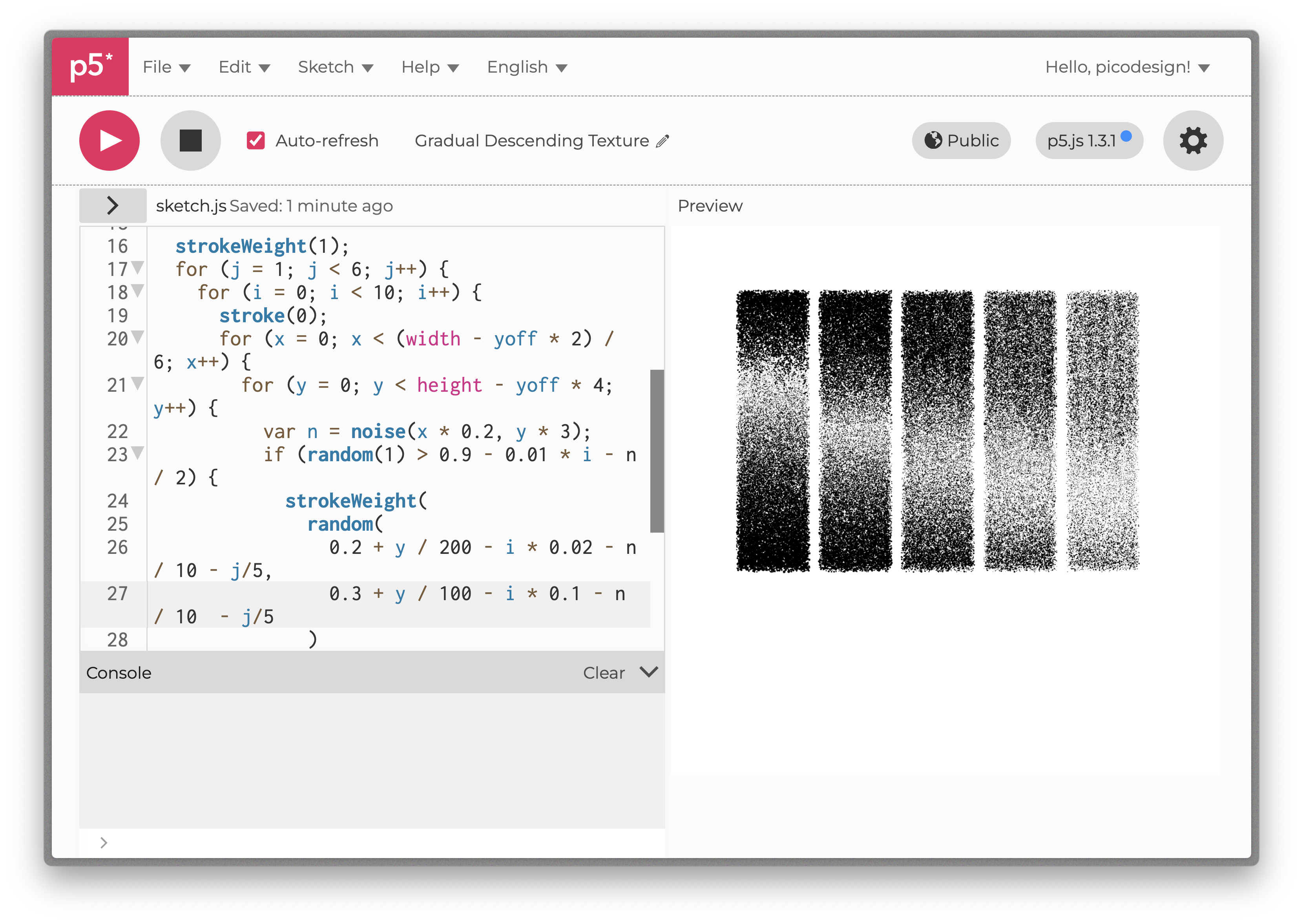 Code p5.js - Gradual Descending Texture